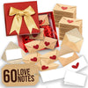 A collection of 60 love notes, including envelopes and cards, in red and gold tones.