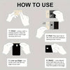 Instructions for applying a Funny PVC Credit Card Sticker Skin using cleaning, peeling, lining up the edge, and applying the 