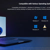 A laptop displaying compatibility information for various operating systems including Windows 7, 10, 11, and Linux.