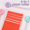 A set of 6-in-1 paper cutters featuring pink and blue rollers and clear measuring scales.