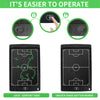 A portable coaching tablet displaying a soccer field layout with markings, showing lock and unlock functions.