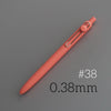 A close-up view of a rose-colored precision gel pen with a silver clip and a 0.38mm tip.