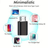 A black USB-C to Micro USB adapter shown with various mobile devices like a MacBook Pro, Samsung Galaxy S8, Xiaomi, and Googl
