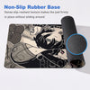 A black mouse pad with a graphic design is shown next to a black non-slip rubber base.
