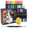 A box of dual-tip acrylic paint markers featuring various colors arranged in rows.