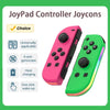 A pink and green Joypad controller pair shown with features like universal applicability, gyroscope, host charging, and one-c