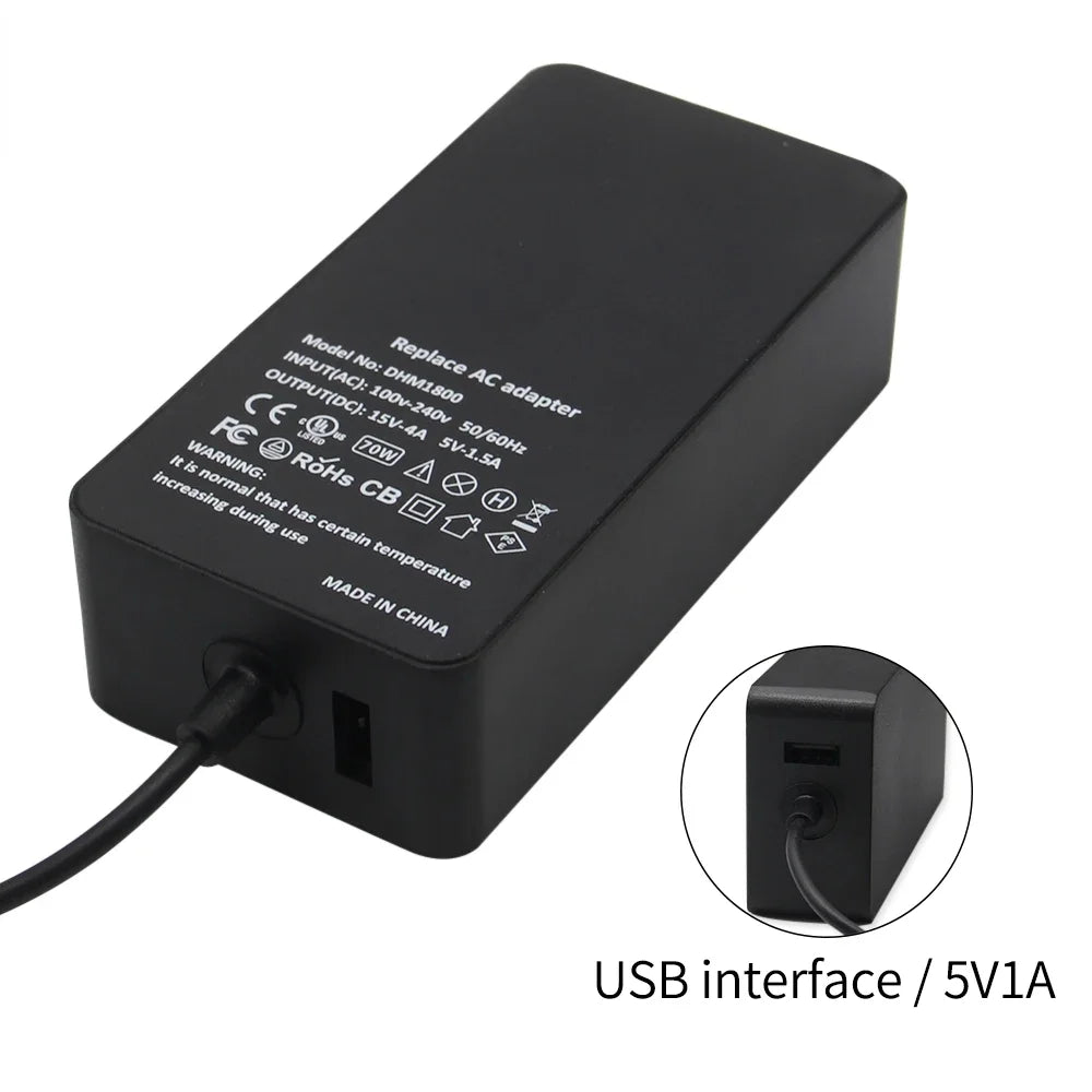 Black AC adapter with USB interface for a tablet charger