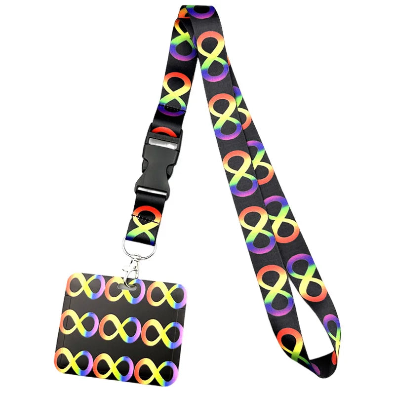 Schwarzes und mehrfarbiges Neonmuster-Lanyards mit Schlüsselring.