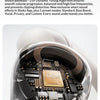 Close-up view of the internal components and tuning algorithm display of Shokz OpenBass headphones.