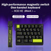 A black one-handed magnetic switch keyboard featuring a yellow keycap and a black case.