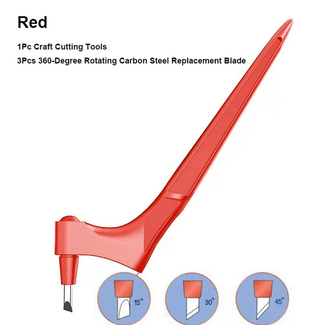 Red 1Pc Craft Cutting Tool with three replacement blades at 15, 30, and 45-degree angles