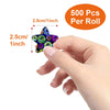Eine Hand hält eine Rolle mit 500 Glitzerstern-Sticker für Basteln und Dekoration, die Größe der Sticker zeigt.