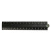 A close-up view of a black aluminum folding ruler marked in centimeters.