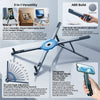A foldable magnetic laptop stand shown in various angles and usage contexts.