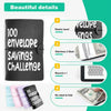 A black budget binder for a 100-day savings challenge showing various features like an elastic band and record slots.