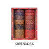 A set of vintage floral patterned washi tape rolls in a red box.