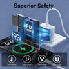 A 40W fast charging USB-C power adapter is shown next to a smartphone, demonstrating superior safety features like overheatin