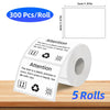 Rolle thermisches Etikettpapier mit 5 cm Breite und 300 Stück pro Rolle auf einer Holzoberfläche.