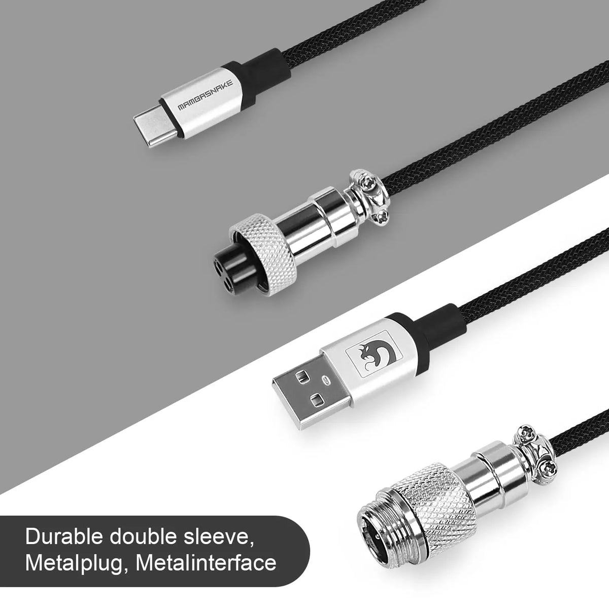 كابل شحن USB-C أسود ملفوف مع قابس وواجهة لللوحات الميكانيكية