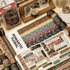 A collection of vintage floral washi tape rolls and a book featuring floral designs.