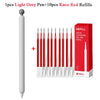 A set of 1 pen and 10 refills of Light Grey and Kaco Red gel ink pens.