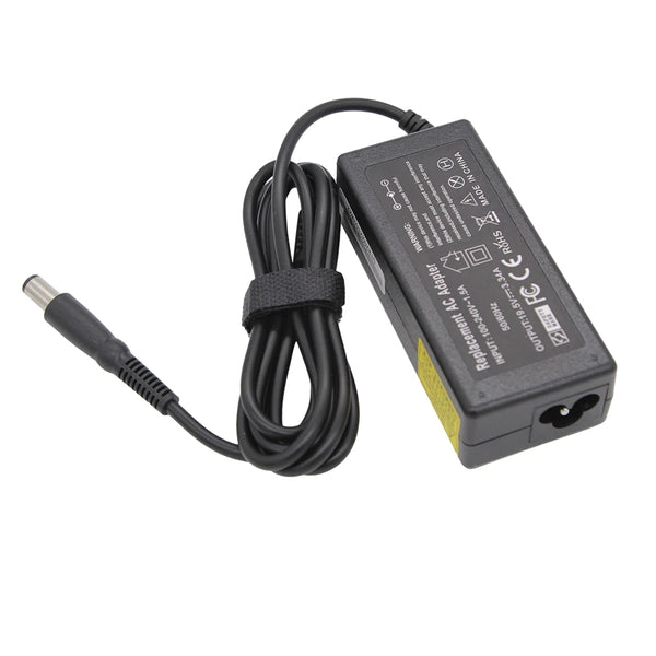 Black universal laptop AC power adapter with a cord and plug.