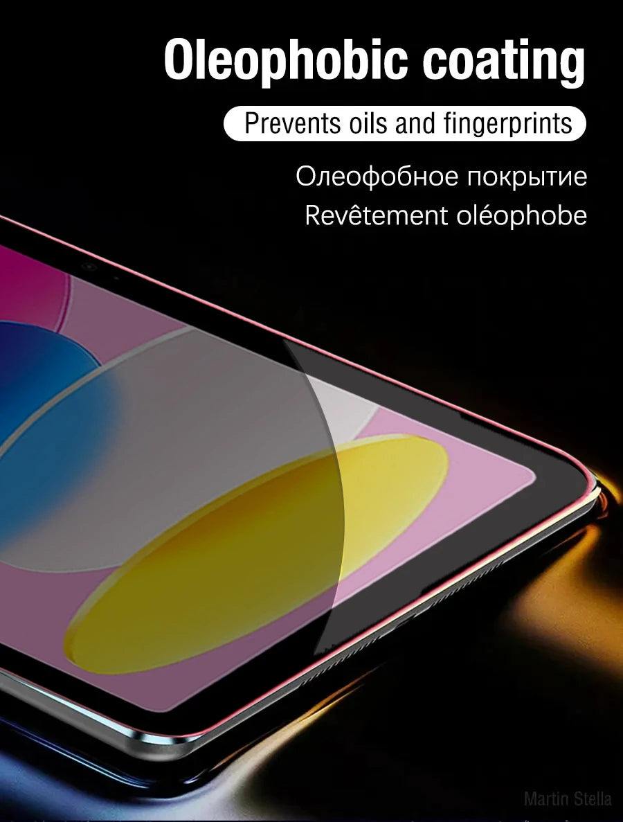 Close-up of a smartphone screen with an oleophobic coating applied, showing colorful graphics and a glass protector.