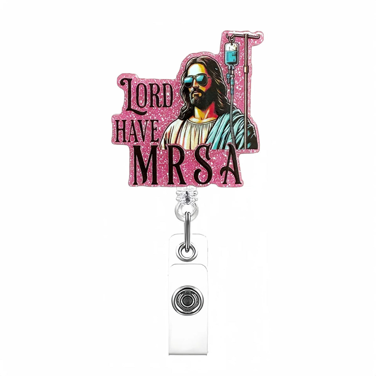Boîte à badges en acrylique rose avec un design de Lord et MRSA et un charm floral