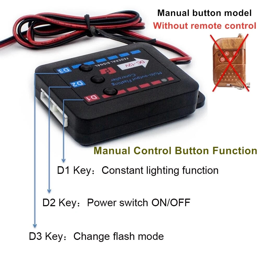 Manual button model LED strobe light with three keys for lighting functions