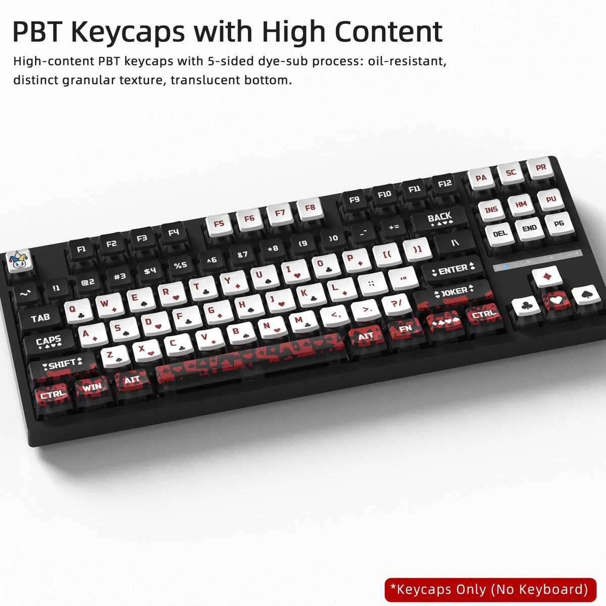 Black PBT keycaps with high content featuring a distinct granular texture and translucent bottom