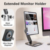 An extended monitor holder featuring a metal reinforced arm and ultra-strong magnetic base supporting a tablet.