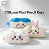 A cute blue and white Chiikawa plush pencil case featuring a smiling face, displayed on a white background.
