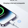 A close-up shot of an iPhone charging with a white USB-C cable, showing a 35W fast charge capability.