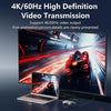 Un ordinateur portable est connecté à un moniteur affichant un test de transmission vidéo haute définition.