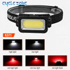 Black LED headlamp with five lighting modes including high, low, red, and flash lights