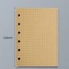 Cuaderno de tono canela con rejilla y perforaciones en el lado izquierdo, dimensiones 128mm x 86mm.