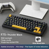 F75 Thunder Black mechanical keyboard with RGB backlight and grey wood axis