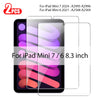 Zwei klare gehärtete Glasschutzfolien für iPad Mini 7 und 6, kompatibel mit 8,3-Zoll-Modellen.