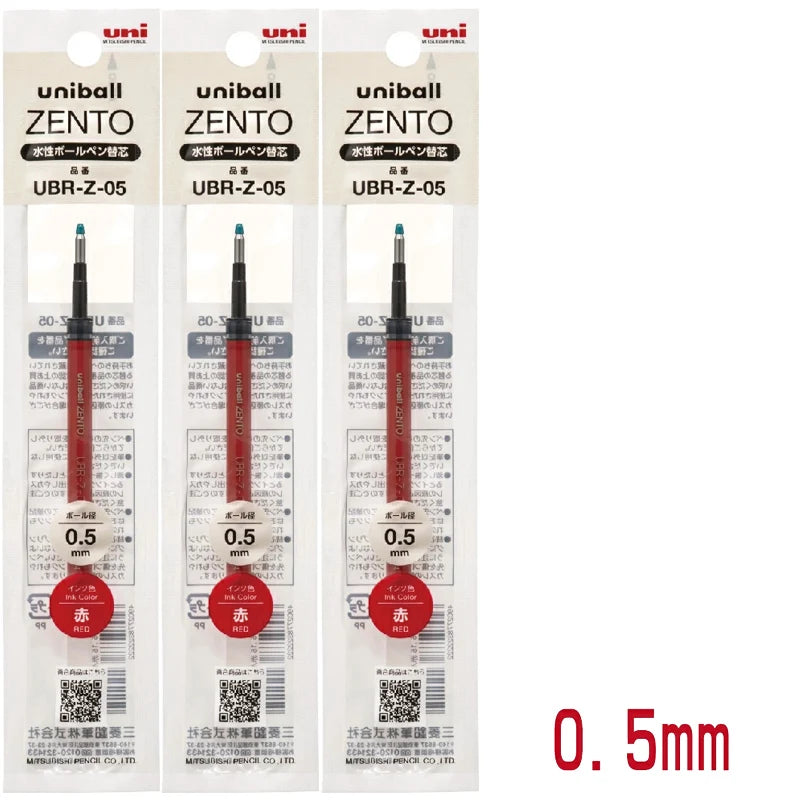 Three packs of UniBall ZENTO pens in red and black ink with 0.5mm tips.