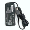 Black AC adapter cable for a laptop, featuring input/output specifications and safety warnings.
