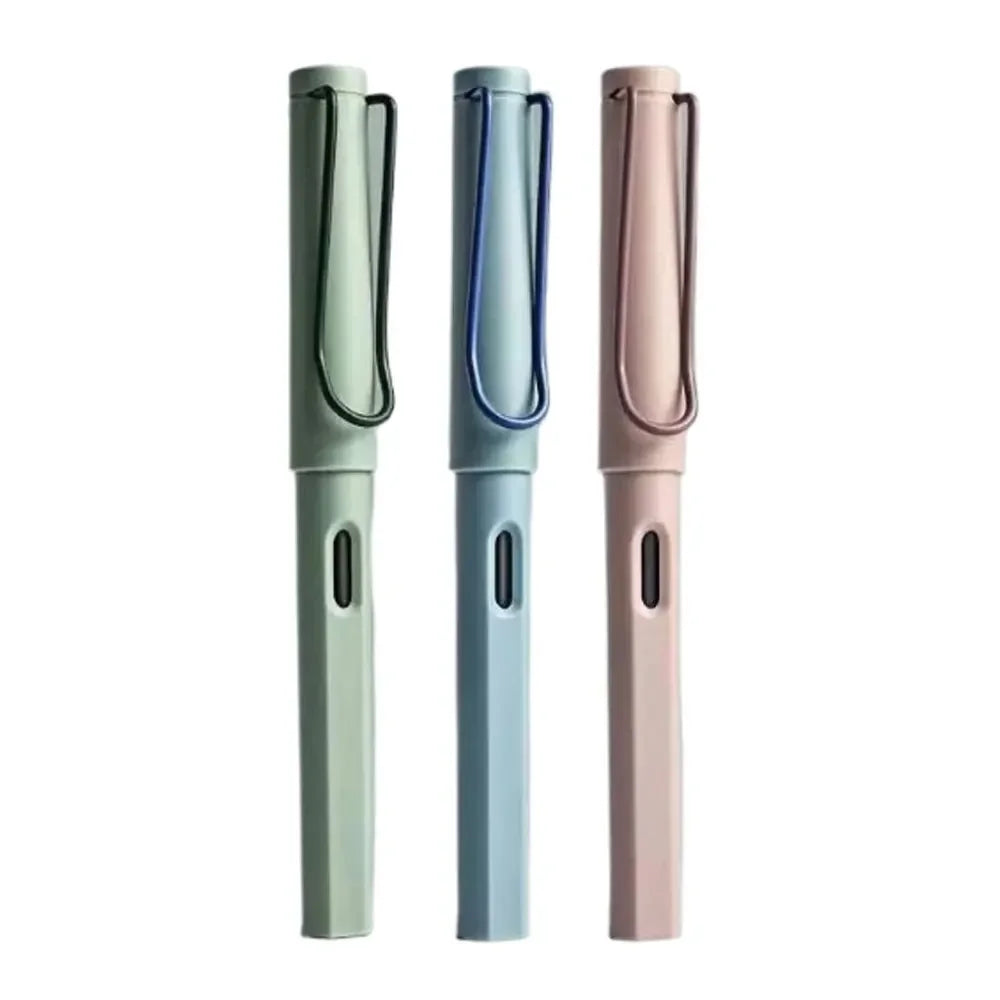 A set of three Morandi Retro fountain pens in mint green, blue, and pink.