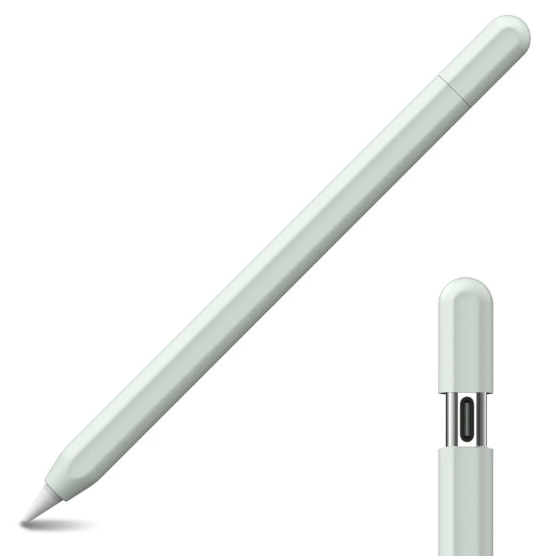 A white silicone protective case for a pencil, shown diagonally with the tip visible.