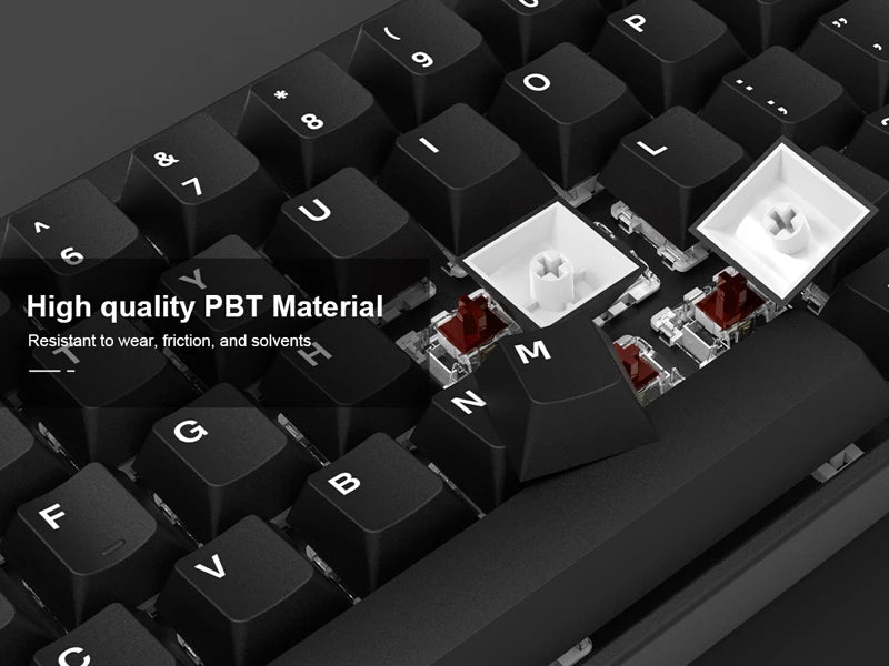 Close-up view of black PBT keycaps on a mechanical keyboard showing the texture and profile.