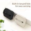 A black and white box cutter with a built-in lanyard hole for easy carrying.