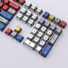 A set of translucent PBT keycaps with side-printed legends in a cherry profile layout