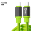 Grübes Silikon-Ladekabel mit Netzadapter und Stecker, beschriftet als Typ 1M.