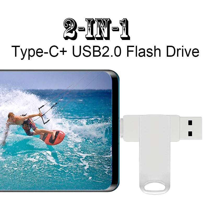 محرك أقراص فلاش من النوع C ومحول USB 2.0 بجوار هاتف يعرض مشهدًا تحت الماء.