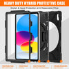 A heavy duty hybrid protective case for an iPad showing four components: a plastic frame, an installed tested shell, a PC inn