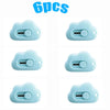 Six light blue utility knife components, including blades and handles, for a multi-color set.