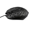 Black ergonomic wired gaming mouse with white lightning bolt pattern and adjustable DPI settings